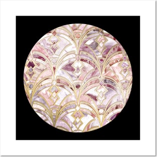 Dusty Rose and Coral Art Deco Marbling Pattern Posters and Art